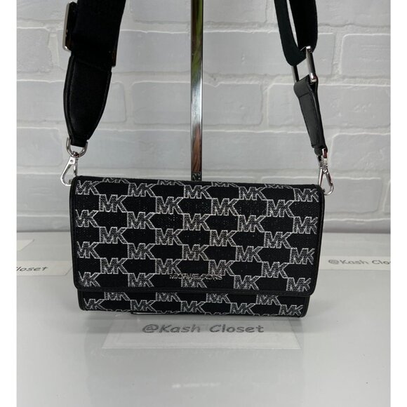 Michael Kors Crossbody Wallet Jet Set Metallic Large Clutch Purse Black Multi - Picture 2 of 11